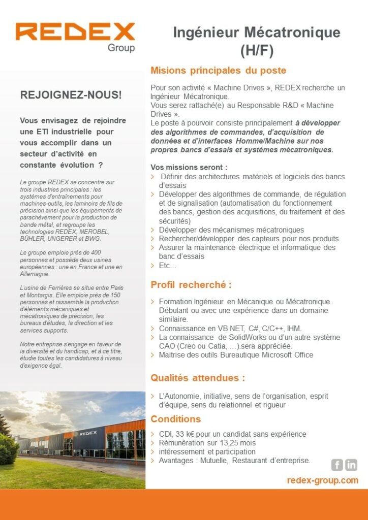 Offre d'emploi Ingénieur Mécatronique