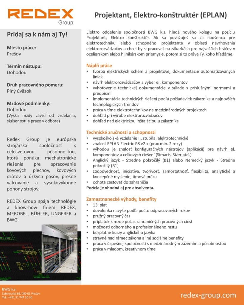 Projektant, Elektro-konštruktér(EPLAN)