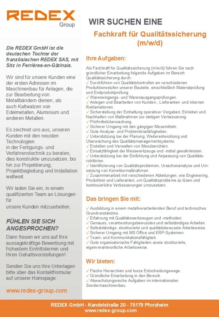 Fachkraft für Qualitätssicherung (m/w/d)