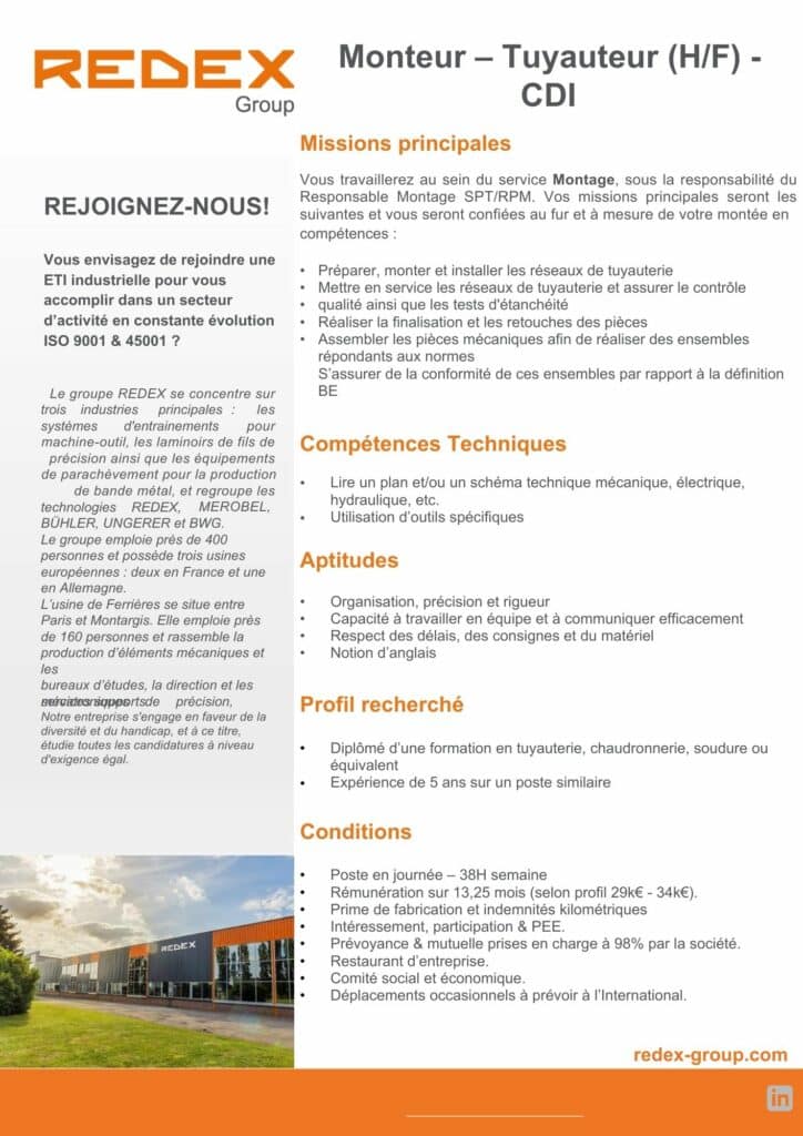 Offre Monteur - Tuyauteur