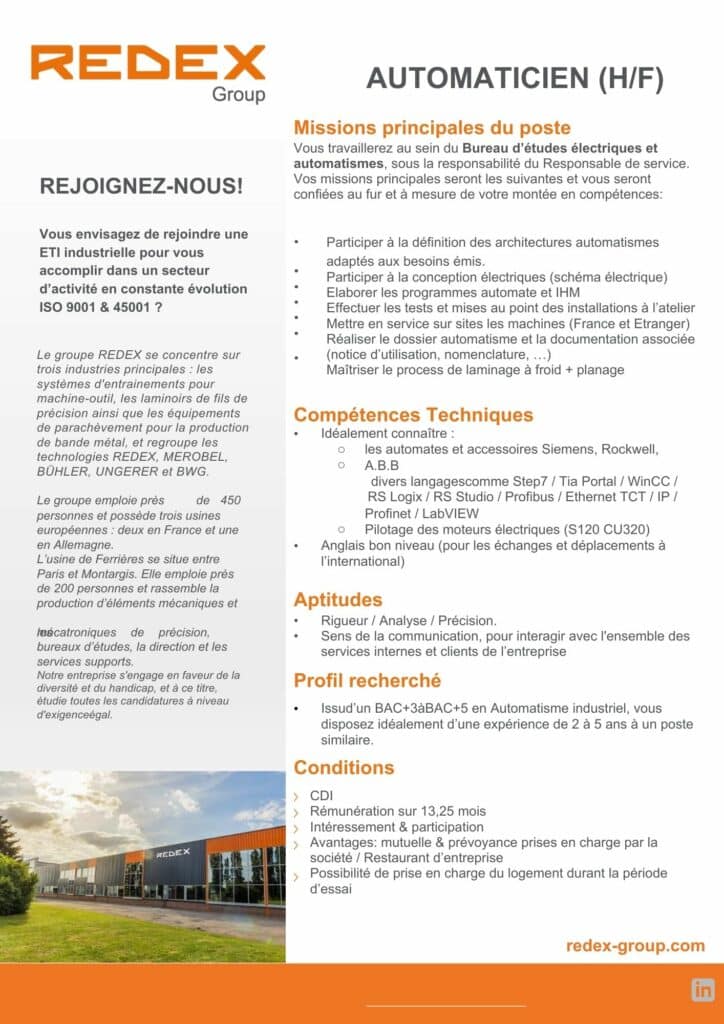 Offre emploi Automaticien